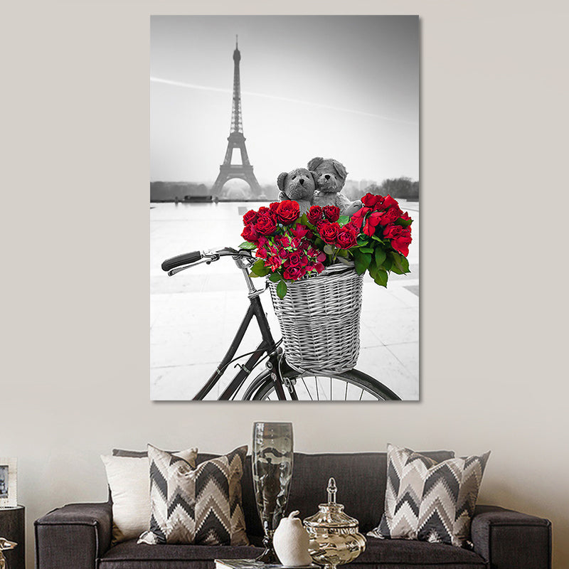 Photographic Print Eiffel Tower Canvas Art Modern Novelty Landmark Wall Decor in Red-Grey Red Design 2 Clearhalo 'Art Gallery' 'Canvas Art' 'Contemporary Art Gallery' 'Modern' Arts' 1654962
