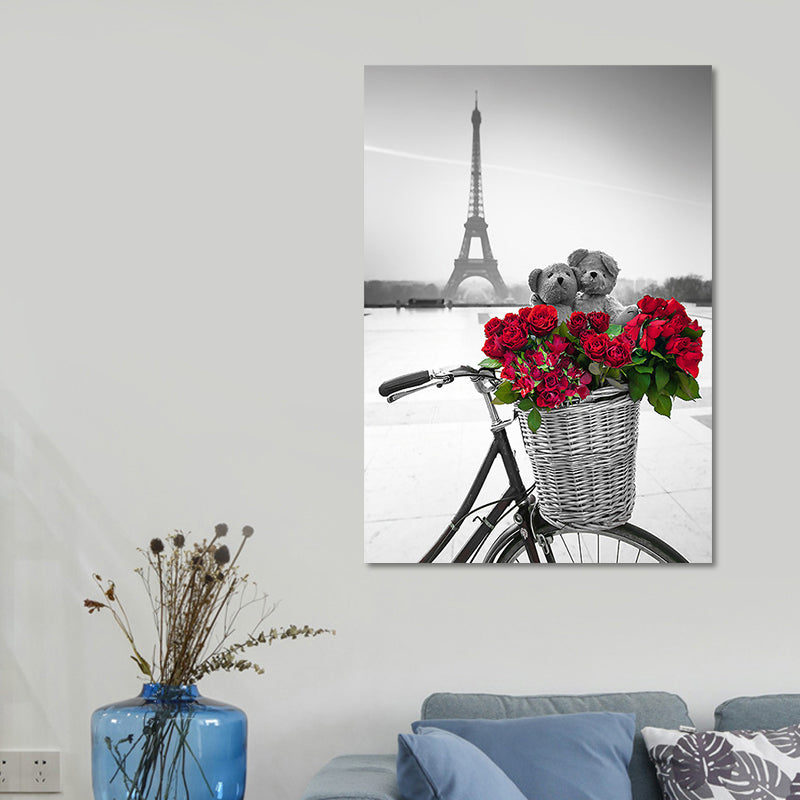 Photographic Print Eiffel Tower Canvas Art Modern Novelty Landmark Wall Decor in Red-Grey Clearhalo 'Art Gallery' 'Canvas Art' 'Contemporary Art Gallery' 'Modern' Arts' 1654963