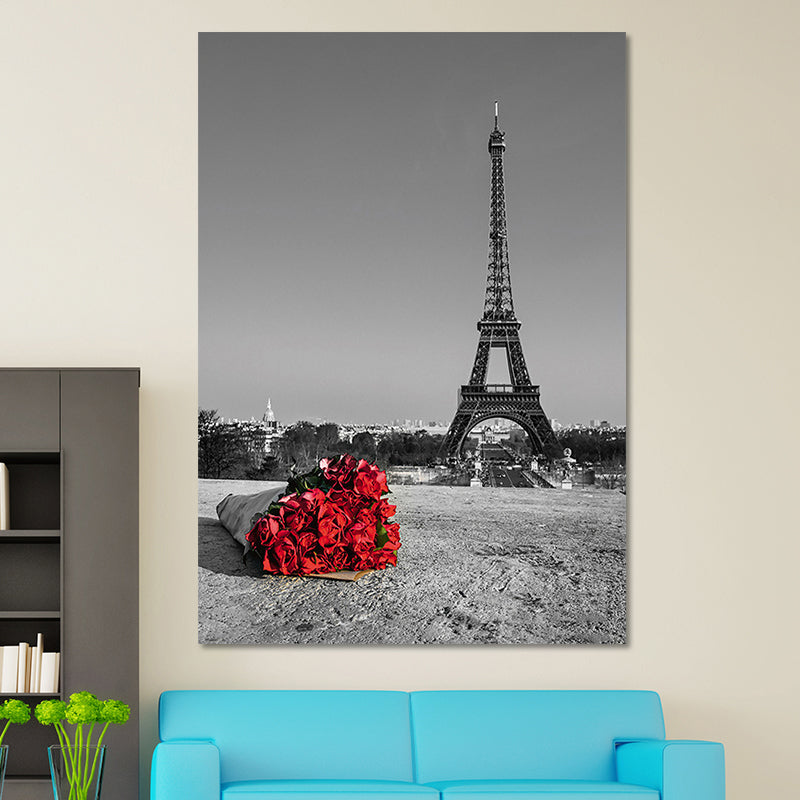 Photographic Print Eiffel Tower Canvas Art Modern Novelty Landmark Wall Decor in Red-Grey Red Design 3 Clearhalo 'Art Gallery' 'Canvas Art' 'Contemporary Art Gallery' 'Modern' Arts' 1654966