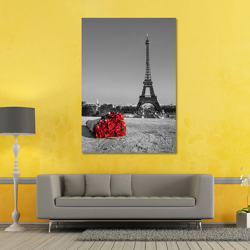 Photographic Print Eiffel Tower Canvas Art Modern Novelty Landmark Wall Decor in Red-Grey Clearhalo 'Art Gallery' 'Canvas Art' 'Contemporary Art Gallery' 'Modern' Arts' 1654967