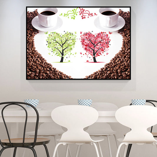 Coffee and Tree Print Canvas Modern Textured Wall Art in Red for Dining Room Red Clearhalo 'Art Gallery' 'Canvas Art' 'Contemporary Art Gallery' 'Modern' Arts' 1654977