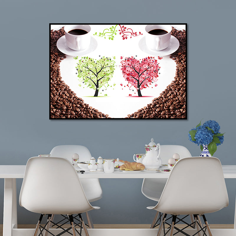 Coffee and Tree Print Canvas Modern Textured Wall Art in Red for Dining Room Clearhalo 'Art Gallery' 'Canvas Art' 'Contemporary Art Gallery' 'Modern' Arts' 1654978