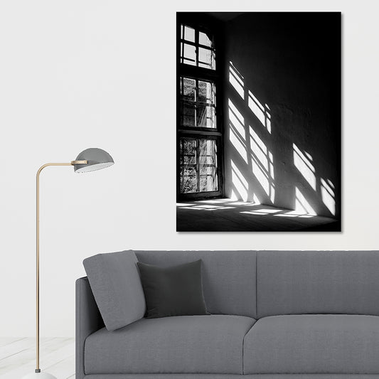 Photographic Modern Canvas Wall Art with Evening Sun Shines Through Window Scenery, Black Clearhalo 'Art Gallery' 'Canvas Art' 'Contemporary Art Gallery' 'Modern' Arts' 1655010