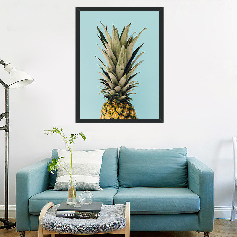 Nordic Photography Pineapple Wall Art Sitting Room Canvas Print in Green on Blue