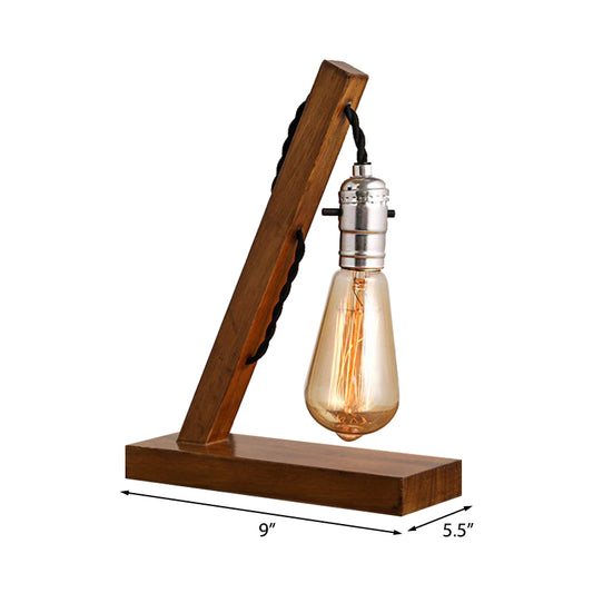 Mini Bedroom Table Light Vintage Style Wood 1 Light Brown Standing Table Lamp with Open Bulb and Plug In Cord Clearhalo 'Lamps' 'Table Lamps' Lighting' 165511