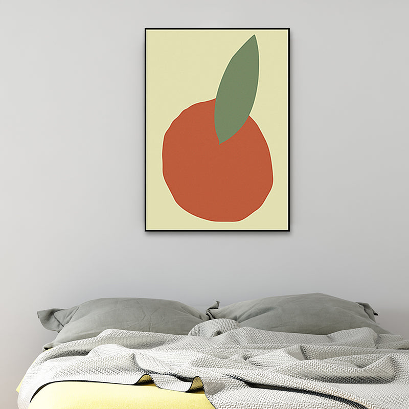 Oranje en blad kunst aan de muur getextureerde Noordse woonkamer canvas print in pastelkleur