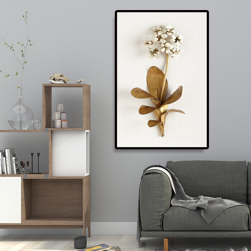 Photography Flower Bouquet Canvas Wall Art for Living Room, Gold and White, Texture Clearhalo 'Arts' 'Canvas Art' 1655225