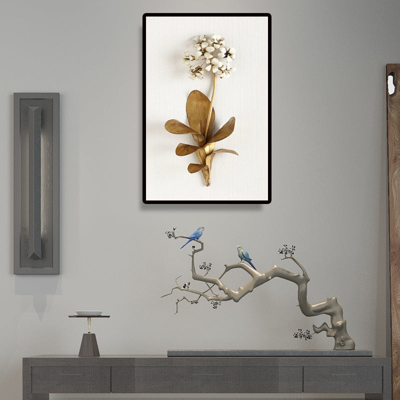 Photography Flower Bouquet Canvas Wall Art for Living Room, Gold and White, Texture Clearhalo 'Arts' 'Canvas Art' 1655226