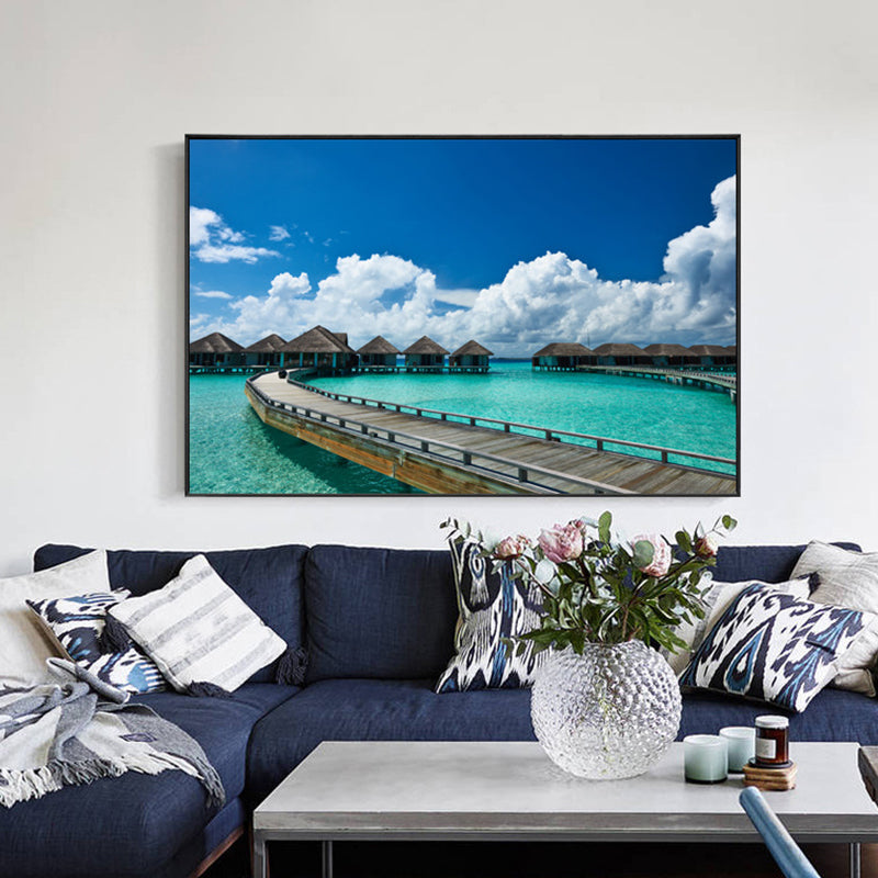 Pastel Color Modern Wall Art Wooden Bridge in Sea Scenery Canvas Print for Home Clearhalo 'Art Gallery' 'Canvas Art' 'Contemporary Art Gallery' 'Modern' Arts' 1655270