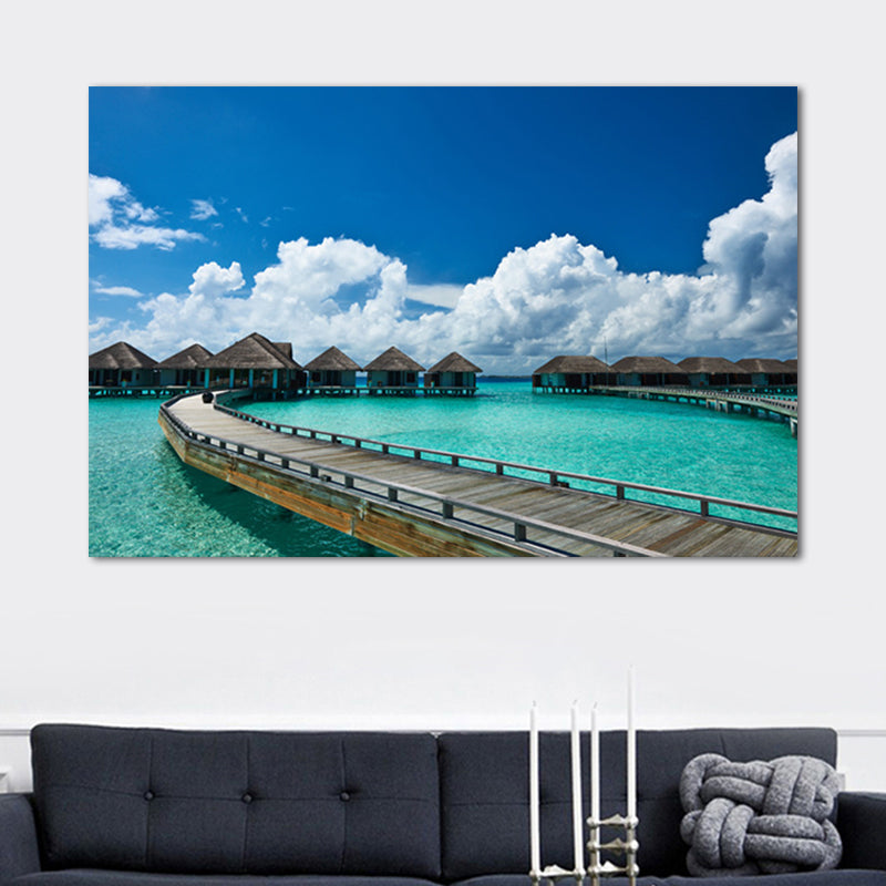 Pastel Color Modern Wall Art Wooden Bridge in Sea Scenery Canvas Print for Home Clearhalo 'Art Gallery' 'Canvas Art' 'Contemporary Art Gallery' 'Modern' Arts' 1655272