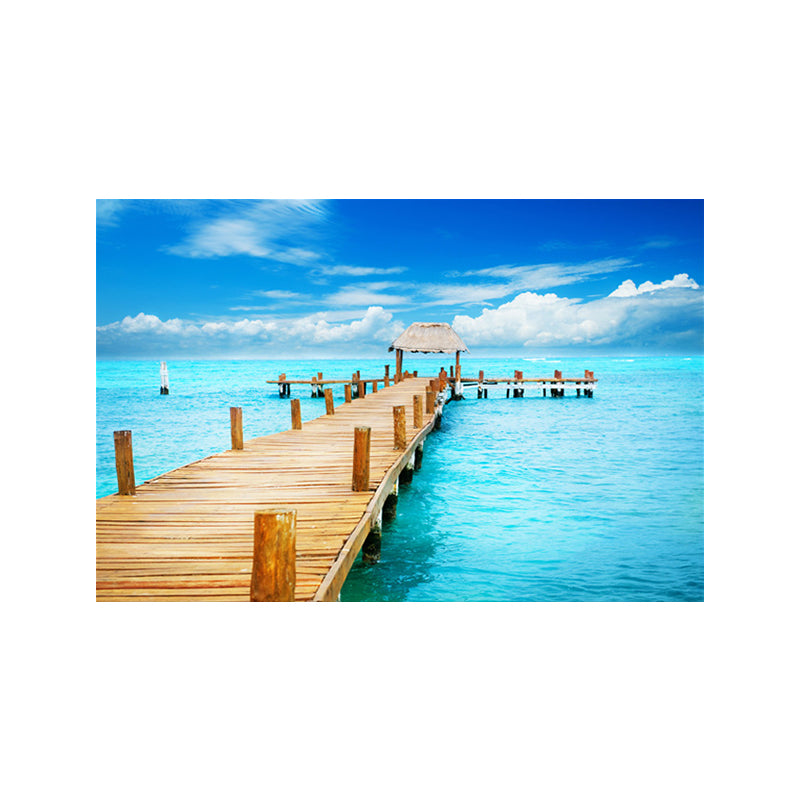 Pastel Color Modern Wall Art Wooden Bridge in Sea Scenery Canvas Print for Home Clearhalo 'Art Gallery' 'Canvas Art' 'Contemporary Art Gallery' 'Modern' Arts' 1655280