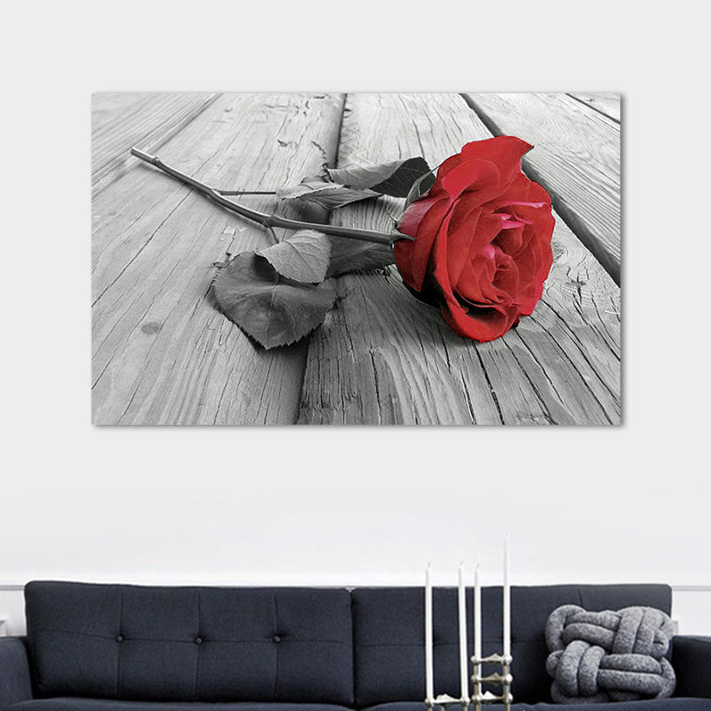 Red Rose Bouquet Wall Art Flower Modernist Textured Canvas Print for Bedroom Clearhalo 'Art Gallery' 'Canvas Art' 'Contemporary Art Gallery' 'Modern' Arts' 1655284