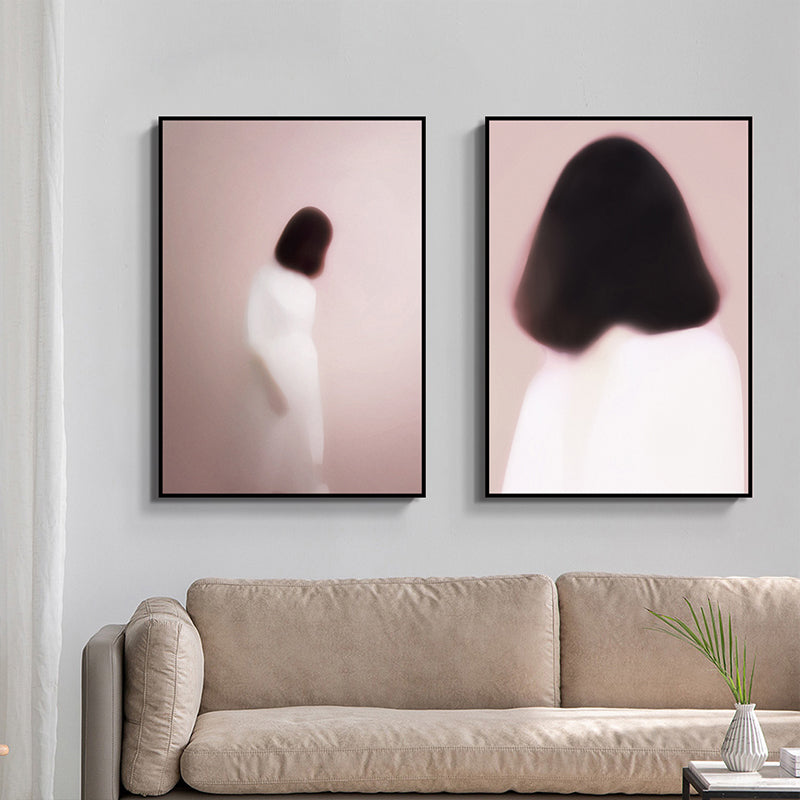 Nordic Wall Art Back of Woman with Short Hair Soft Color Canvas Print for Living Room Black Clearhalo 'Arts' 'Canvas Art' 1655314