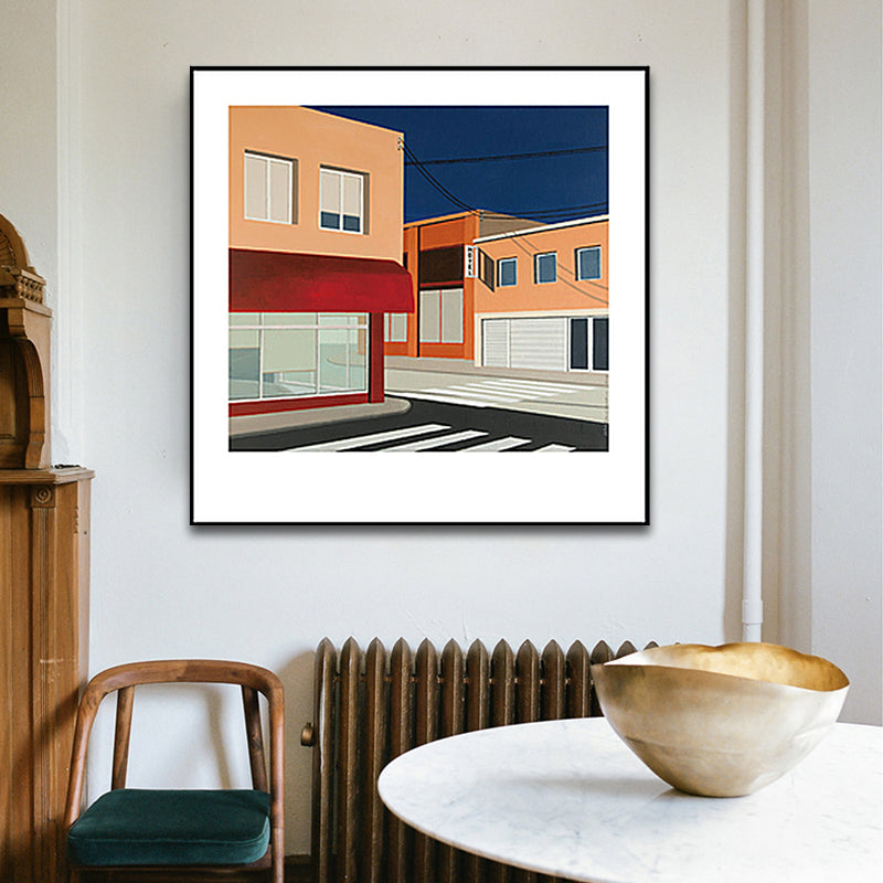 Scandinavian Wall Art Decor Orange City Architecture Canvas Print Square for Home Orange Clearhalo 'Arts' 'Canvas Art' 1655415