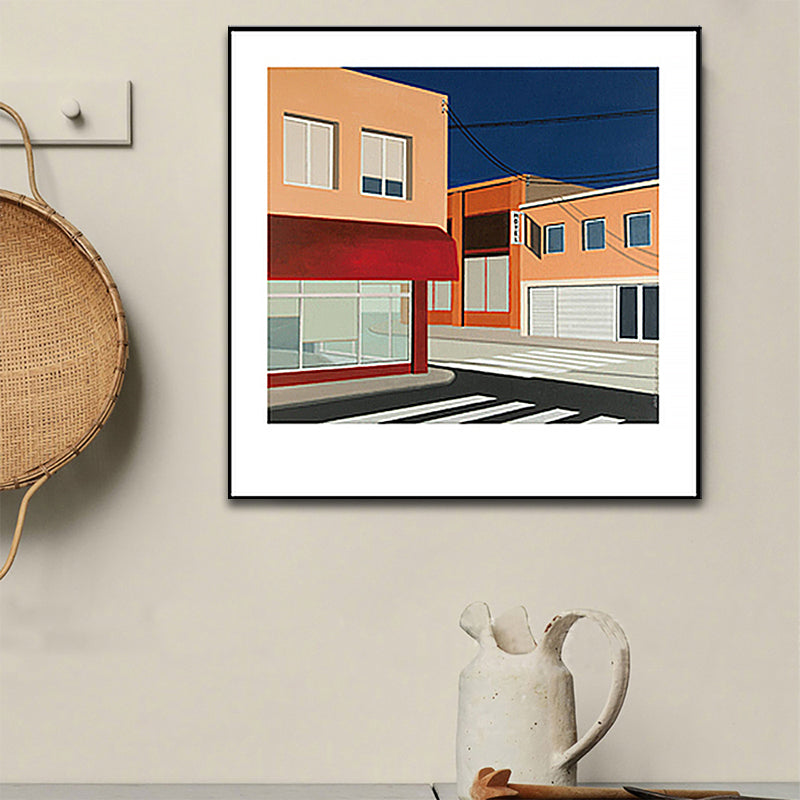 Scandinavian Wall Art Decor Orange City Architecture Canvas Print Square for Home Clearhalo 'Arts' 'Canvas Art' 1655417