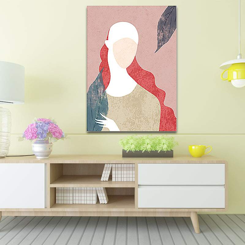 Nordic Fashion Woman Wall Decor Pink Living Room Canvas Art (Multiple Sizes Available) Clearhalo 'Arts' 'Canvas Art' 1655423