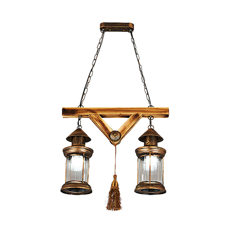 Aged Bronze 4-Light Island Light Fixture Coastal Prismatic Glass Lantern Pendant Lighting Clearhalo 'Ceiling Lights' 'Island Lights' Lighting' 165545