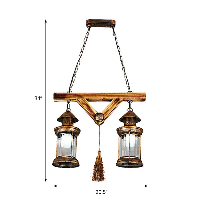 Aged Bronze 4-Light Island Light Fixture Coastal Prismatic Glass Lantern Pendant Lighting Clearhalo 'Ceiling Lights' 'Island Lights' Lighting' 165546