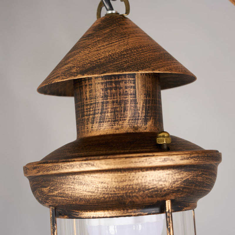 Aged Bronze 4-Light Island Light Fixture Coastal Prismatic Glass Lantern Pendant Lighting Clearhalo 'Ceiling Lights' 'Island Lights' Lighting' 165548