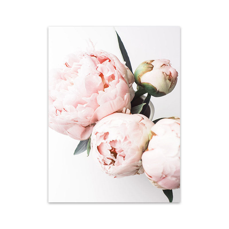 Pink Blossoming Peony Wall Art Flower Nordic Textured Canvas Print for Girls Bedroom Clearhalo 'Arts' 'Canvas Art' 1655613