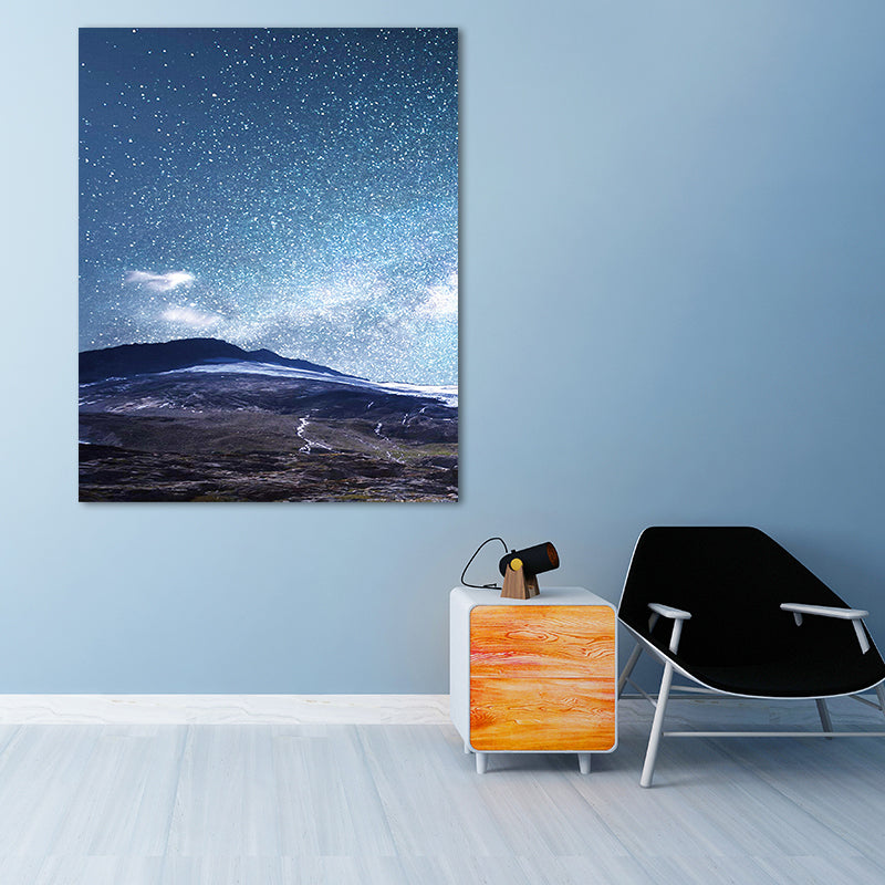 Starry Night Sky Wall Art Contemporary Textured Living Room Canvas Print in Dark Color Light Blue Clearhalo 'Art Gallery' 'Canvas Art' 'Contemporary Art Gallery' 'Modern' Arts' 1655640