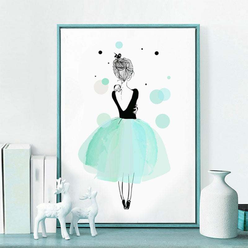 Back of Ballerina Watercolor Canvas Modern Textured Wall Art Print in Green for Girls Room Green Clearhalo 'Arts' 'Canvas Art' 1655767