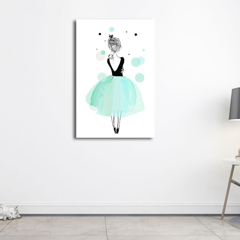 Back of Ballerina Watercolor Canvas Modern Textured Wall Art Print in Green for Girls Room Clearhalo 'Arts' 'Canvas Art' 1655768