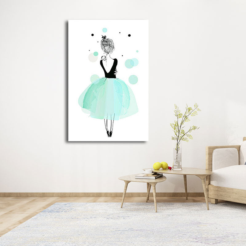 Back of Ballerina Watercolor Canvas Modern Textured Wall Art Print in Green for Girls Room Clearhalo 'Arts' 'Canvas Art' 1655769