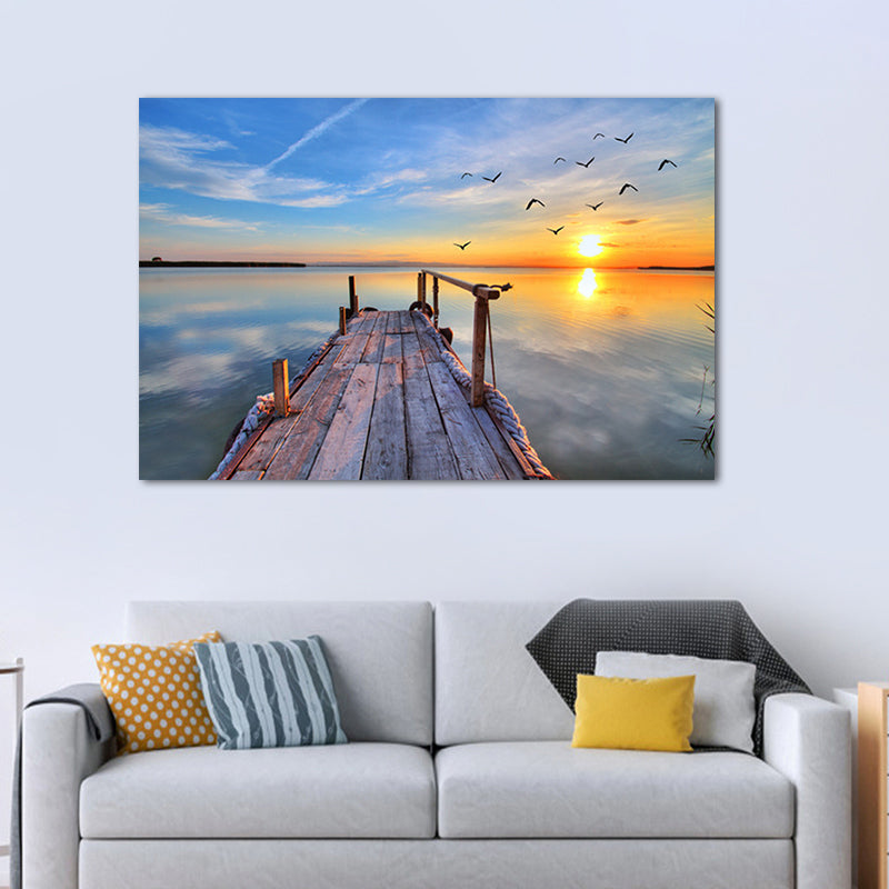 Sundown Bridge Seascape Canvas Textured Contemporary House Interior Wall Art Print Clearhalo 'Art Gallery' 'Canvas Art' 'Contemporary Art Gallery' 'Modern' Arts' 1655935