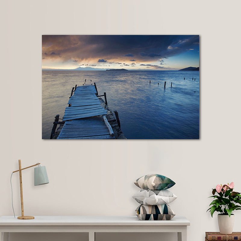 Sundown Bridge Seascape Canvas Textured Contemporary House Interior Wall Art Print Clearhalo 'Art Gallery' 'Canvas Art' 'Contemporary Art Gallery' 'Modern' Arts' 1655942