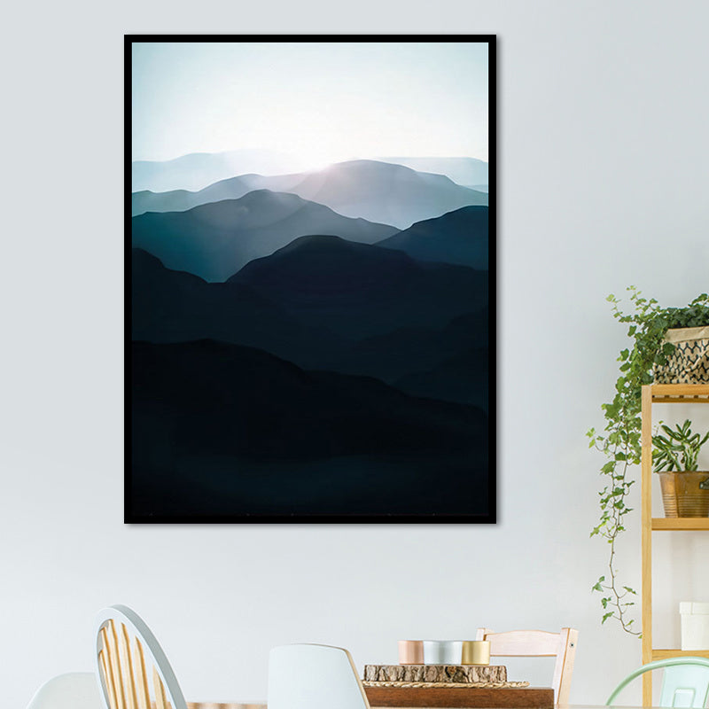 Dark Color Foggy Mountains Canvas Art Nature Landscape Modern Textured Wall Decor Blue Clearhalo 'Art Gallery' 'Canvas Art' 'Contemporary Art Gallery' 'Modern' Arts' 1655964