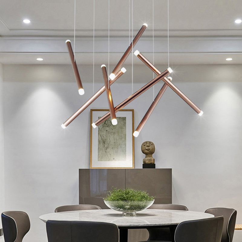 Brown/Gold/Rose Gold Flute Cluster Pendant Light Simple Style 7 Lights Metal Pendant Light for Dining Room in Warm/White Brown Clearhalo 'Ceiling Lights' 'Modern Pendants' 'Modern' 'Pendant Lights' 'Pendants' Lighting' 165597