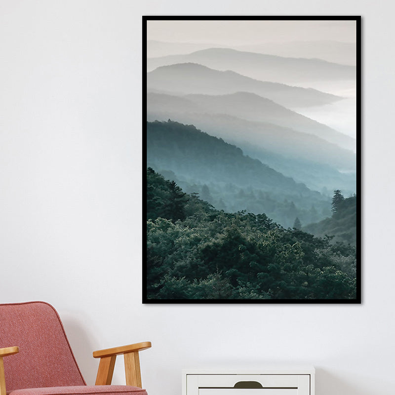 Dark Color Foggy Mountains Canvas Art Nature Landscape Modern Textured Wall Decor Green Clearhalo 'Art Gallery' 'Canvas Art' 'Contemporary Art Gallery' 'Modern' Arts' 1655978