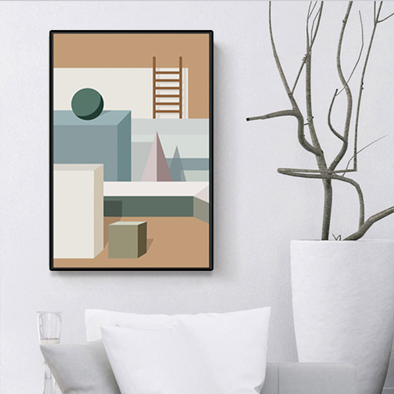 Scandinavian People Art Print Building Space Pastel Color Wrapped Canvas for Living Room Clearhalo 'Arts' 'Canvas Art' 1656045