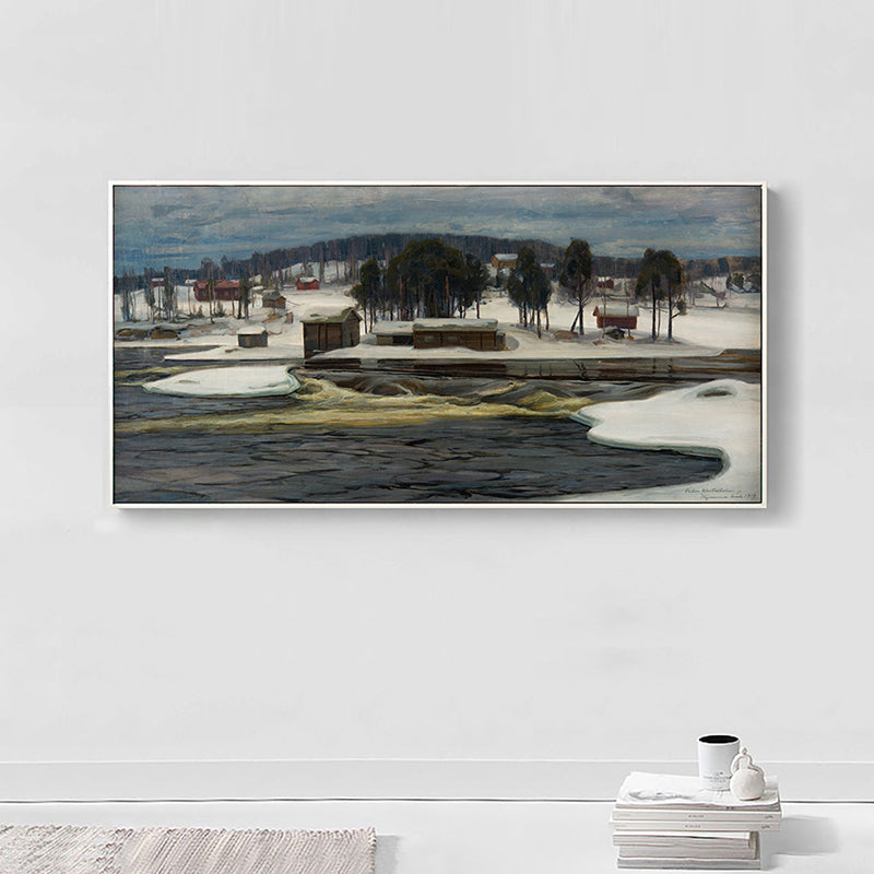 Textured Riverside Forest Landscape Art Canvas Modern Style Wall Print for Guest Room Black Clearhalo 'Art Gallery' 'Canvas Art' 'Contemporary Art Gallery' 'Modern' Arts' 1656140