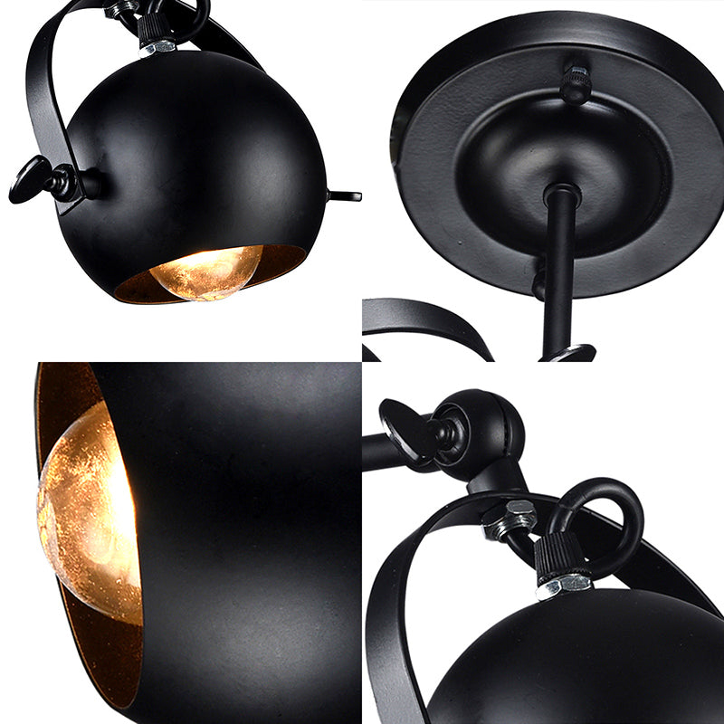1 Bulb Wall Lamp Industrial Global Shade Metal Adjustable Sconce Lighting in Black for Restaurant Clearhalo 'Art deco wall lights' 'Cast Iron' 'Glass' 'Industrial wall lights' 'Industrial' 'Middle century wall lights' 'Modern' 'Rustic wall lights' 'Tiffany' 'Traditional wall lights' 'Wall Lamps & Sconces' 'Wall Lights' Lighting' 165617
