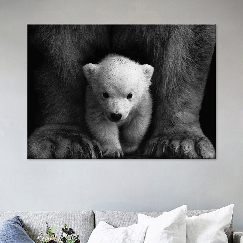 Polar Bear Baby Wall Art Contemporary Textured Canvas Print in Black-Grey for Nursery Black Clearhalo 'Art Gallery' 'Canvas Art' 'Contemporary Art Gallery' 'Modern' Arts' 1656223