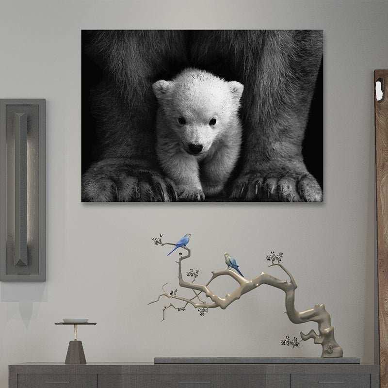 Polar Bear Baby Wall Art Contemporary Textured Canvas Print in Black-Grey for Nursery Clearhalo 'Art Gallery' 'Canvas Art' 'Contemporary Art Gallery' 'Modern' Arts' 1656225