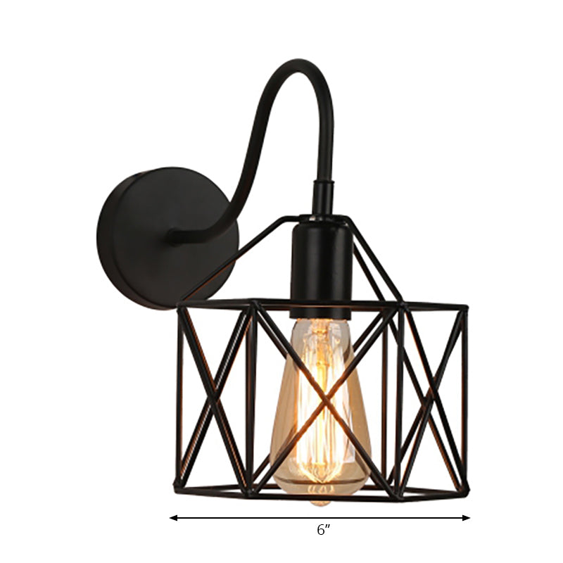 Black X-Cage Wall Lighting with Gooseneck Arm Retro Loft Metal 1 Light Bar Wall Mount Light Clearhalo 'Art deco wall lights' 'Cast Iron' 'Glass' 'Industrial wall lights' 'Industrial' 'Middle century wall lights' 'Modern' 'Rustic wall lights' 'Tiffany' 'Traditional wall lights' 'Wall Lamps & Sconces' 'Wall Lights' Lighting' 165633