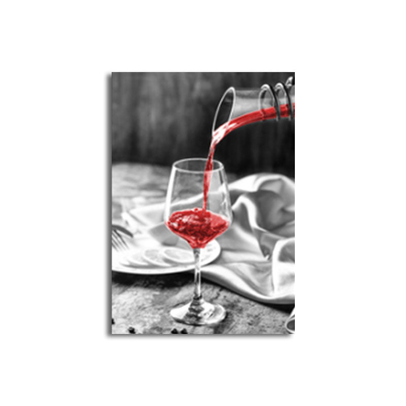 Red Modernist Canvas Art Luxury Wine and Glass Paintings for Restaurant, Multiple Size Options Clearhalo 'Art Gallery' 'Canvas Art' 'Contemporary Art Gallery' 'Modern' Arts' 1656498