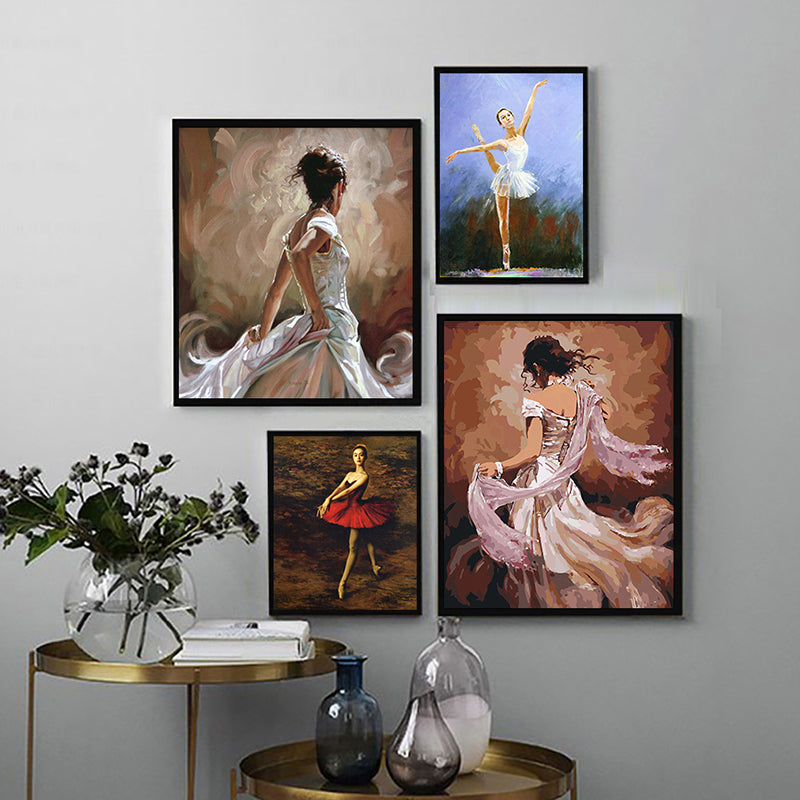 Glam Style Dancing Girl Painting Pastel Color Guest Room Wall Art, Multiple Sizes Blue Clearhalo 'Arts' 'Canvas Art' 1656559