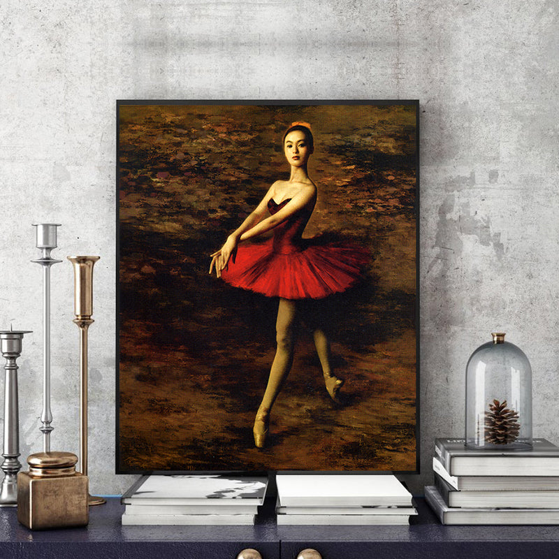 Glam Style Dancing Girl Painting Pastel Color Guest Room Wall Art, Multiple Sizes Red Clearhalo 'Arts' 'Canvas Art' 1656566