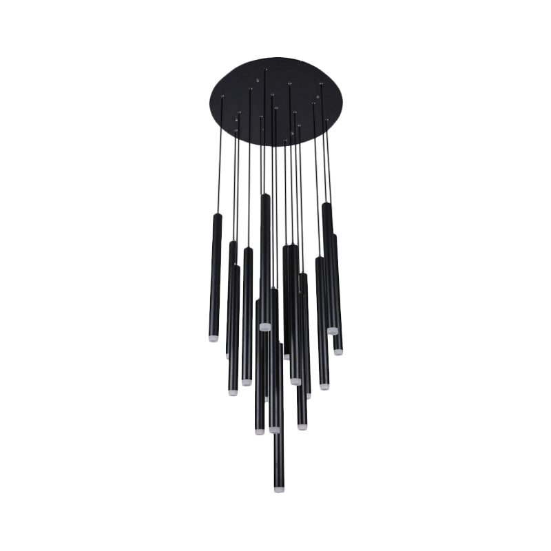 Black Pipe Pendant Lighting Modern 5/16 Lights Metal Cluster Pendant Light with Linear/Round/Rectangle Canopy in Warm/White Clearhalo 'Ceiling Lights' 'Modern Pendants' 'Modern' 'Pendant Lights' 'Pendants' Lighting' 165657