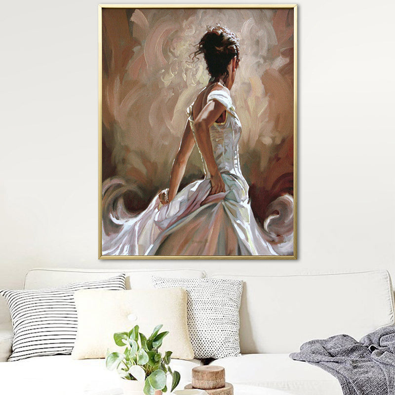 Glam Style Dancing Girl Painting Pastel Color Guest Room Wall Art, Multiple Sizes White Clearhalo 'Arts' 'Canvas Art' 1656570