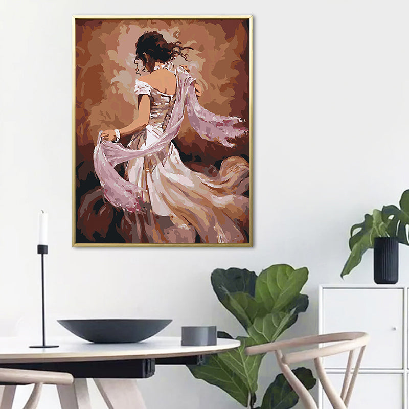 Glam Style Dancing Girl Painting Pastel Color Guest Room Wall Art, Multiple Sizes Pink Clearhalo 'Arts' 'Canvas Art' 1656574