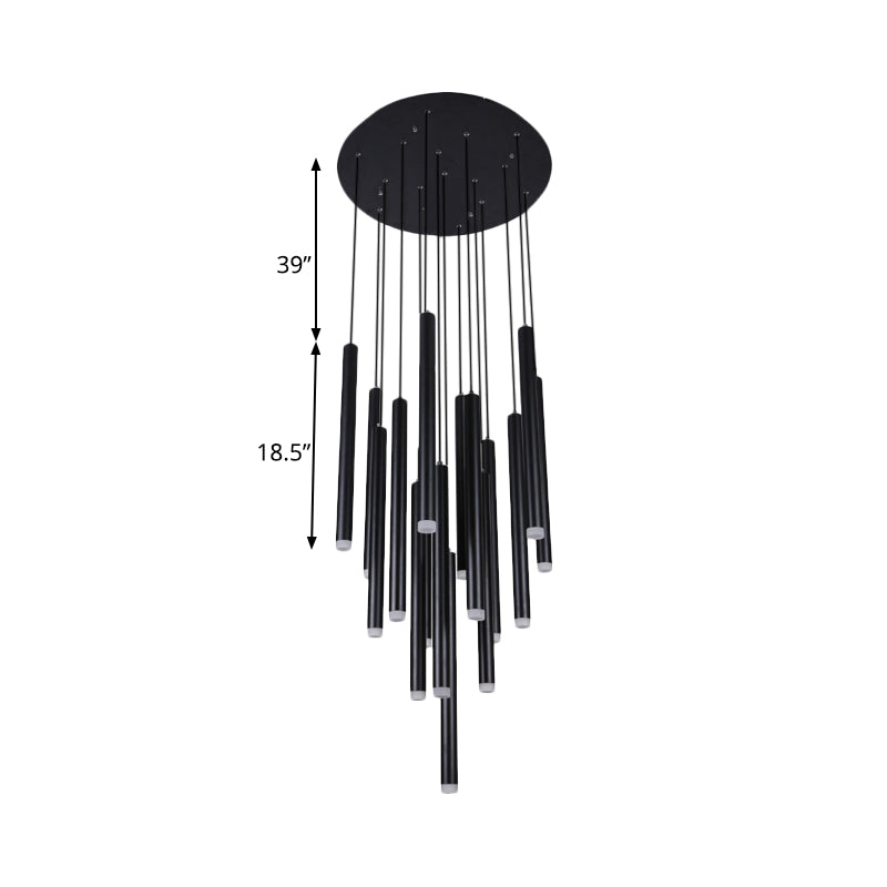 Black Pipe Pendant Lighting Modern 5/16 Lights Metal Cluster Pendant Light with Linear/Round/Rectangle Canopy in Warm/White Clearhalo 'Ceiling Lights' 'Modern Pendants' 'Modern' 'Pendant Lights' 'Pendants' Lighting' 165658