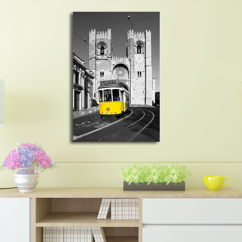 City Traffic View Art Print Yellow and Grey Canvas Wall Decor for Home, Textured Clearhalo 'Art Gallery' 'Canvas Art' 'Contemporary Art Gallery' 'Modern' Arts' 1656603