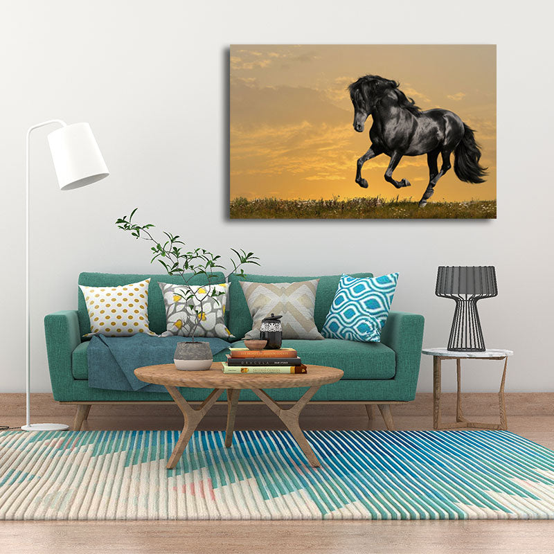 Photographs Modern Canvas Wall Art with Steed Running Pattern in Dark Color for Room Yellow Clearhalo 'Art Gallery' 'Canvas Art' 'Contemporary Art Gallery' 'Modern' Arts' 1656826