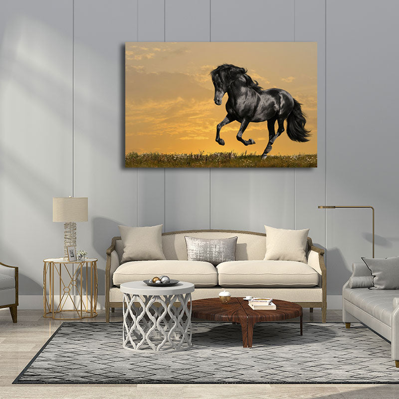 Photographs Modern Canvas Wall Art with Steed Running Pattern in Dark Color for Room Clearhalo 'Art Gallery' 'Canvas Art' 'Contemporary Art Gallery' 'Modern' Arts' 1656828