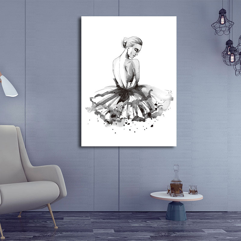 Ballerina Drawing Canvas Print Glam Elegant Dancer Wall Art Decor in Black for Home Black Clearhalo 'Arts' 'Canvas Art' 1656851